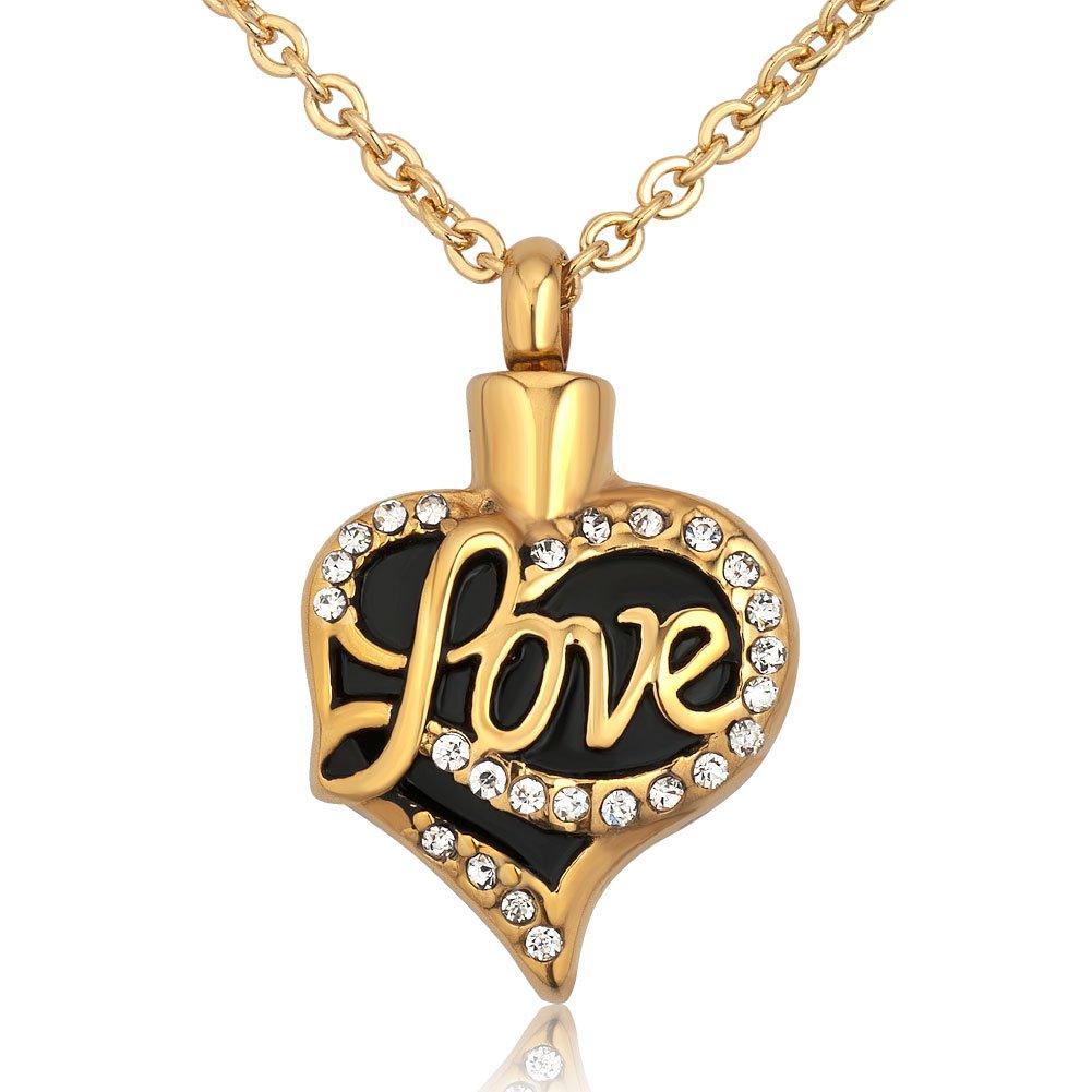 [Australia] - Charmed Craft Stainless Steel Gold Plated Heart Love Urn Necklace For Ashes Memory Cremation Pendant 