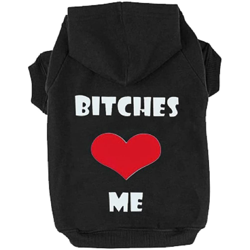 EXPAWLORER "Bitches Love ME Dog Hoodies Fleece Sweater Shirt Black Small - PawsPlanet Australia