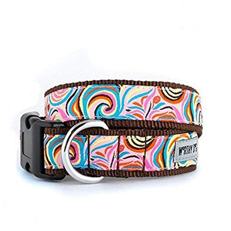 [Australia] - The Worthy Dog Swirly Impressionist Floral Pattern Designer Adjustable and Comfortable Nylon Webbing, Side Release Buckle Collar for Dogs - Fits Small, Medium and Large Dogs, Pink Color 