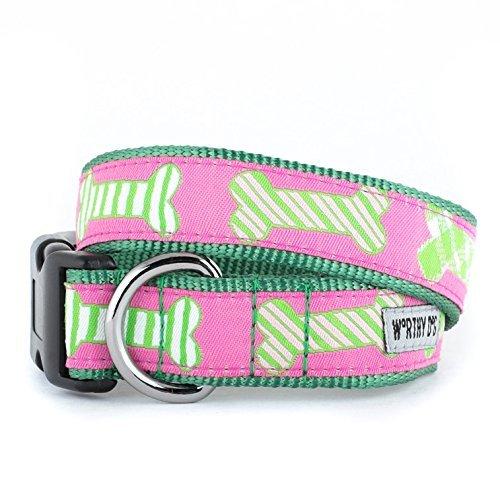 [Australia] - The Worthy Dog Preppy Bones Designer Adjustable and Comfortable Nylon Webbing, Side Release Buckle Collar for Dogs - Fits Small, Medium and Large Dogs, Pink Color X-Large 