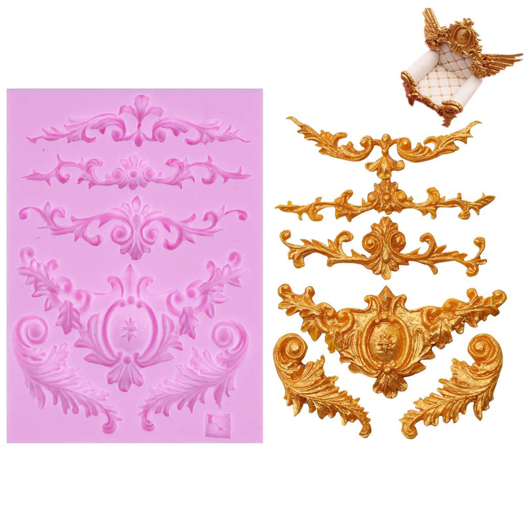 Efivs Arts 3D Baroque Curlicue Fondant Silicone Molds Sculpted Flower Royal Lace Scroll Frame Silicone Mold Cupcake Cake Decoration Tool - PawsPlanet Australia