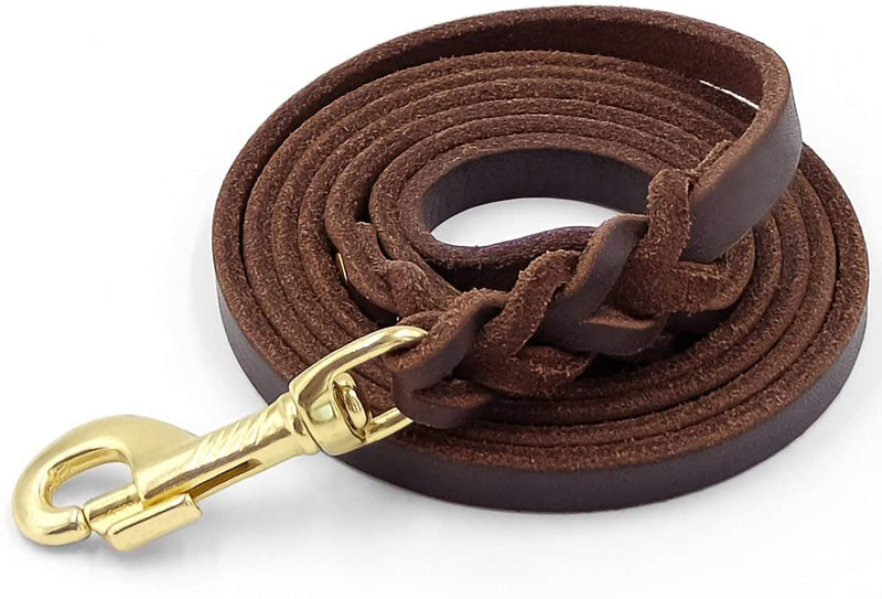 Fairwin Leather Dog Leash 6 Foot - Braided Heavy Duty Training Leash for Large Medium Small Dogs Running and Walking S:Width:1/2" Brown - PawsPlanet Australia