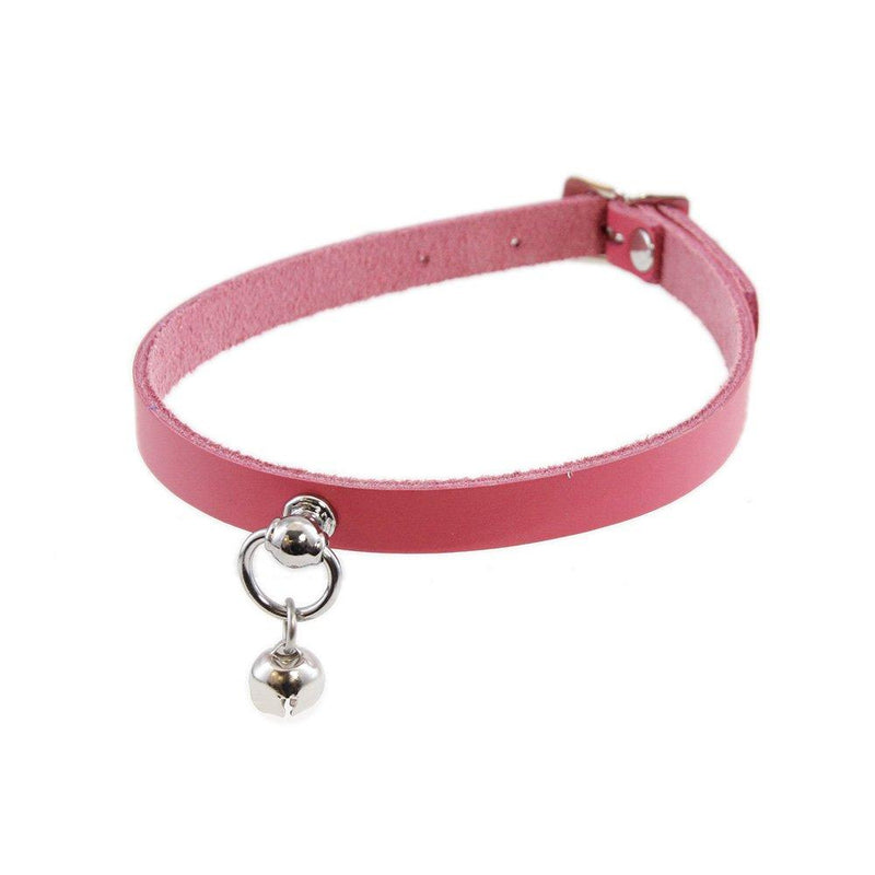[Australia] - Pawstar Mini Kitty Bell Collar Leather Choker One Size Pink 