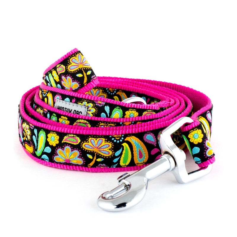 [Australia] - The Worthy Dog Floral Paisley Lead, Designer Comfortable Nylon Webbing Leash Fits Small, Medium and Large Dogs-Black L 