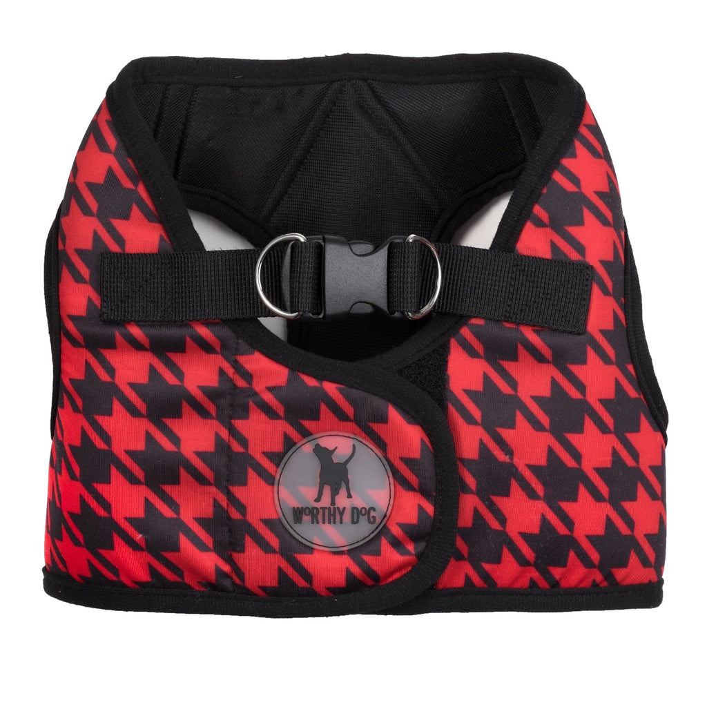 [Australia] - The Worthy Dog Step-in Sidekick Houndstooth Pattern Harness with Padded Mesh Velcro Adjustable, Outdoor, Easy Walk Vest for Dogs-Red/Black 3XL 