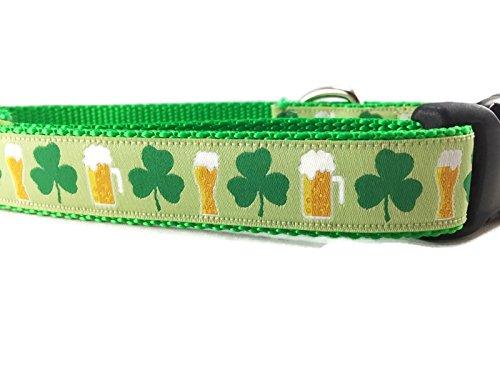 [Australia] - St Patricks Dog Collar, Caninedesign, Shamrock, Beer, Leprechaun, 1 inch Wide, Adjustable, Nylon, Medium and Large Shamrocks and Beer Medium 13-19" 