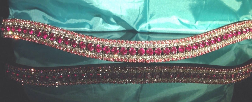 Cwell Equine Dressage Crystal Bling 5 Rows crystal Browband Pink crystal Rhinestones sparkly Black PONY 14" - PawsPlanet Australia