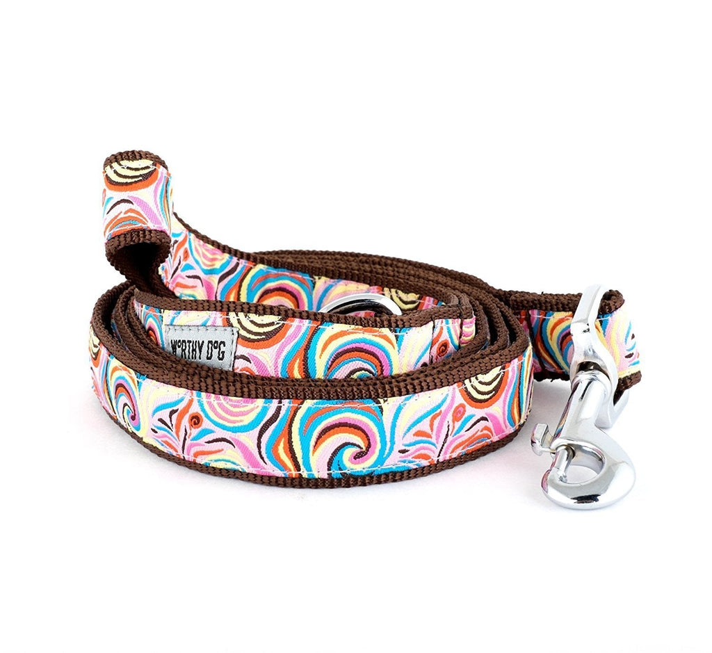 [Australia] - The Worthy Dog Swirly Impressionist Floral Pattern Pet Dog Leash, Designer Comfortable Nylon Webbing Leash Fits Small, Medium and Large Dogs-Pink Pink, 1" x 5' 