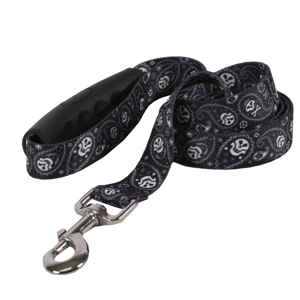 [Australia] - Yellow Dog Design Paisley Skulls Black EZ-Grip Dog Leash 1" x 60" (5 feet) Long 