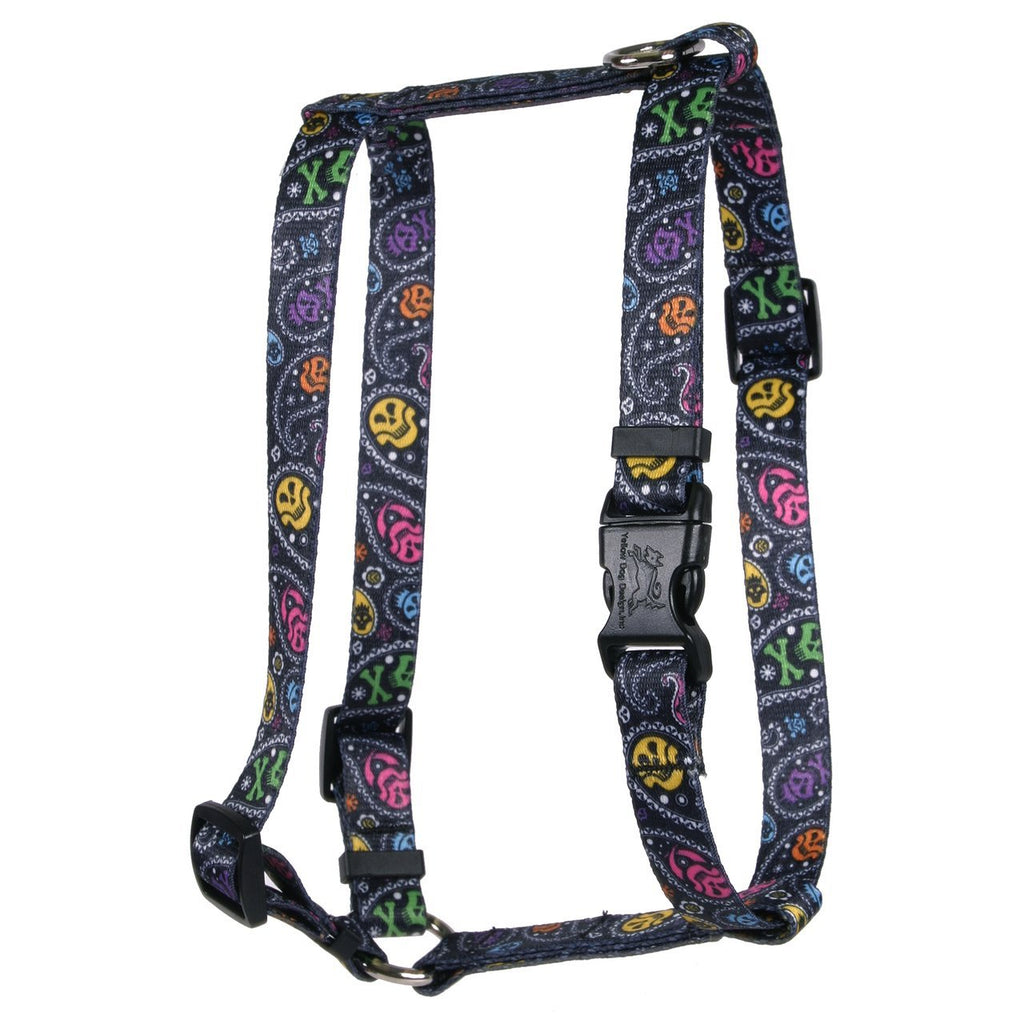 [Australia] - Yellow Dog Design Paisley Skulls Multi Roman Style H Dog Harness Small/Medium 14" - 20" 