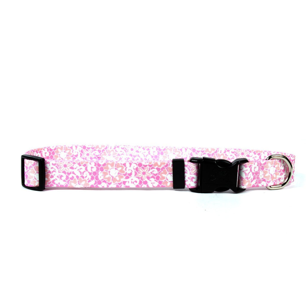[Australia] - Yellow Dog Design Pink Lace Flowers Dog Collar Medium 14" - 20" x 3/4" Wide 