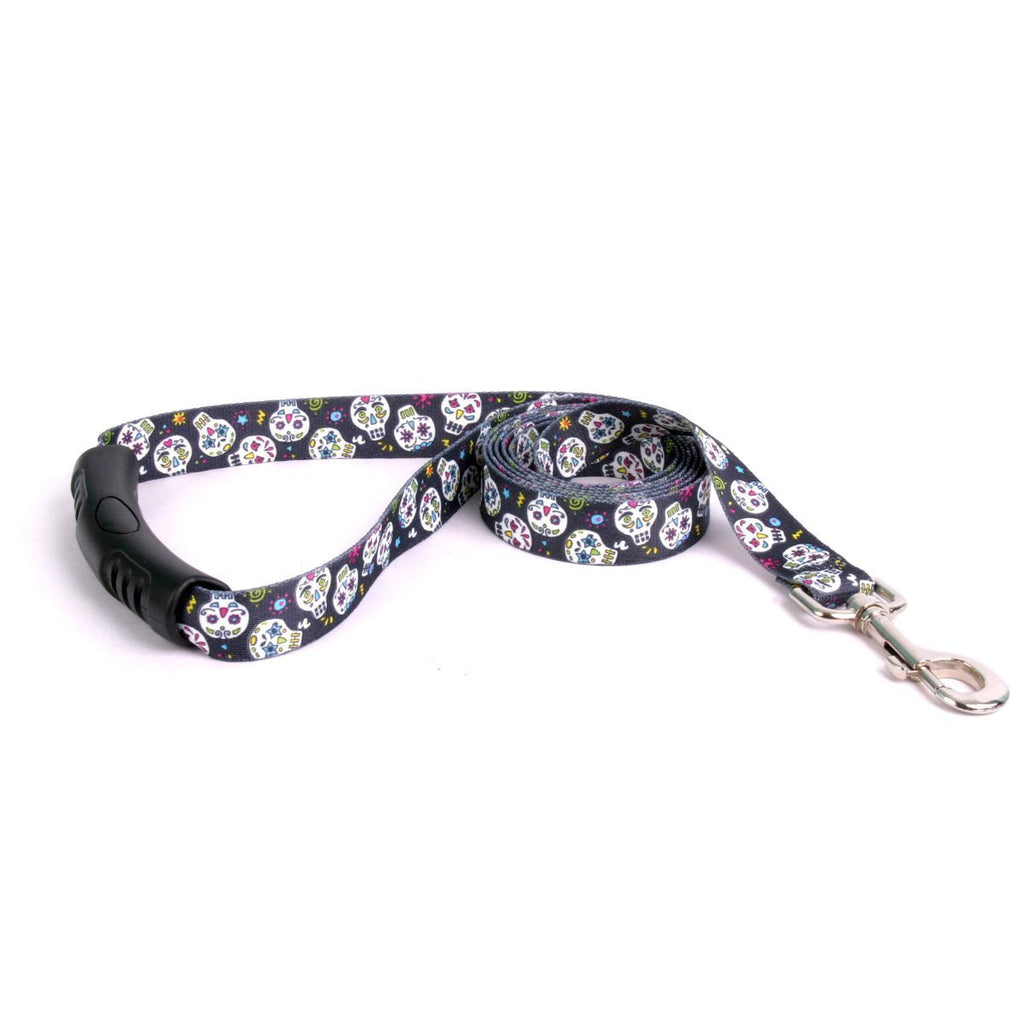 [Australia] - Yellow Dog Design Sugar Skulls Black EZ-Grip Dog Leash-with Comfort Handle 1" x 60" (5 feet) Long 