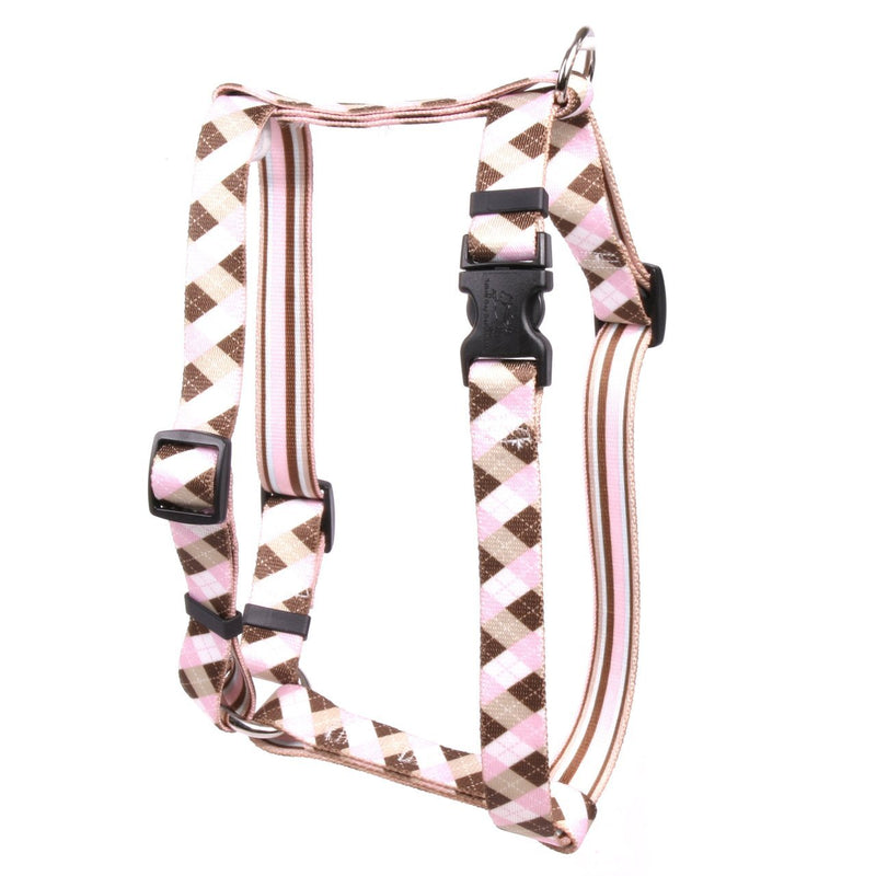 [Australia] - Yellow Dog Design Pink Brown Argyle Roman Style H Dog Harness Small/Medium 14" - 20" 
