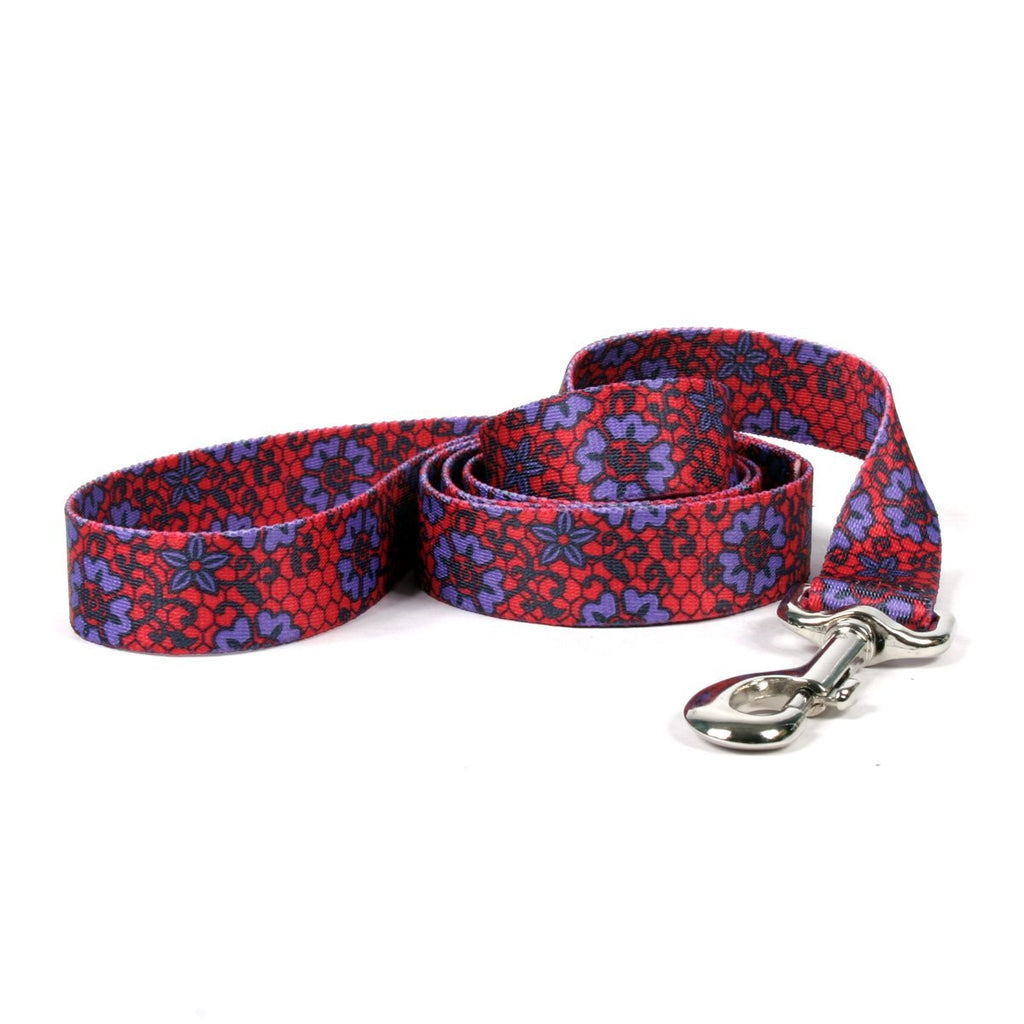 [Australia] - Yellow Dog Design Red Lace Flowers Dog Leash 1" x 60" (5 feet) Long 