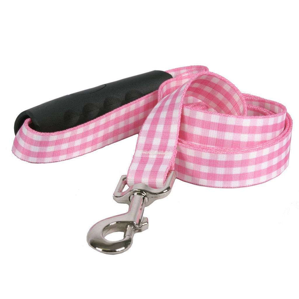 [Australia] - Southern Dawg Gingham Pink Dog Leash with Comfort Grip Handle 3/4" X 60" (5 feet) Long 