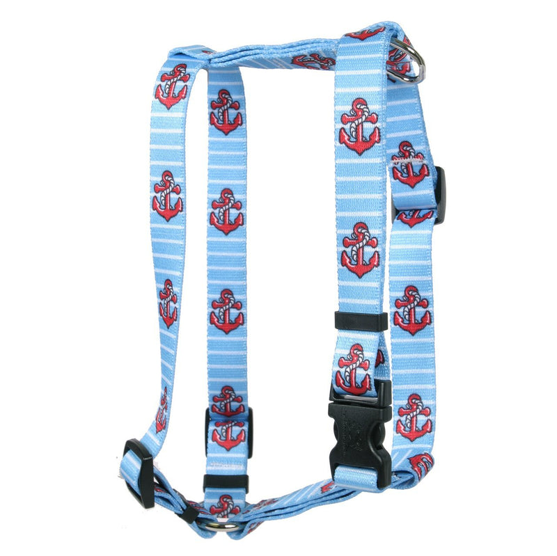 [Australia] - Yellow Dog Design Anchors On Blue Stripes Roman Style H Dog Harness Extra Large 28" - 36" 