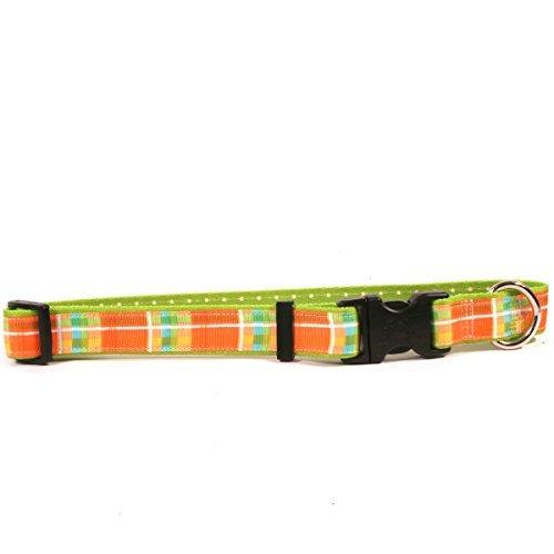 [Australia] - Yellow Dog Design Madras Orange on Green Polka Grosgrain Collar Large 18" - 28" 