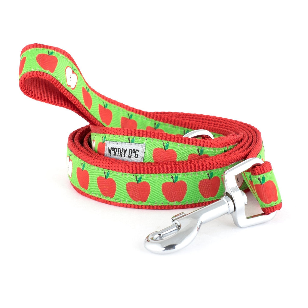 [Australia] - The Worthy Dog Red Apples Pet Dog Leash, Designer Comfortable Nylon Webbing Leash Fits Small, Medium and Large Dogs-Red S 