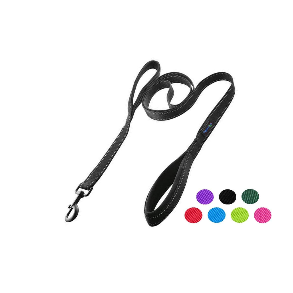 [Australia] - Wagtime Club Soft &Thick Dual Handle 6FT Dog Leash, Premium Strength Double Padded Handles - Vibrant Colors with Reflective Option Reflective Black 