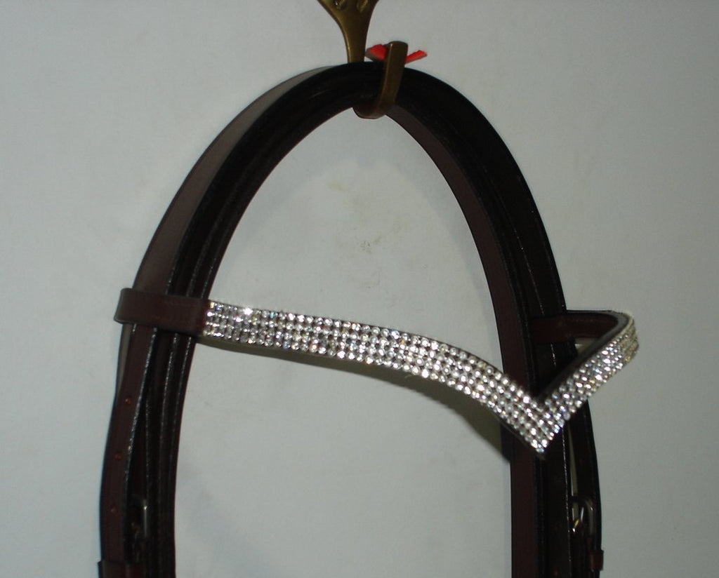 Cwell Equine Ve 4 rows Clear Crystal Browband Great Gift Idea on *offer* Brown COB 15" - PawsPlanet Australia