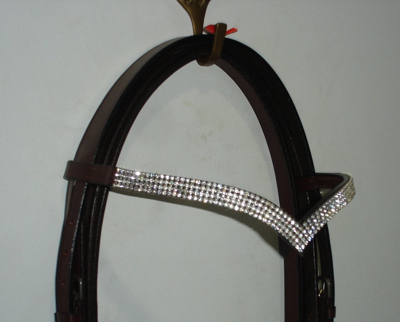 Cwell Equine Ve 4 rows Clear Crystal Browband Great Gift Idea on *offer* Brown COB 15" - PawsPlanet Australia