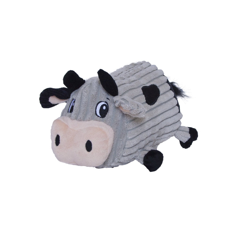 Fattiez Round Squeaky Plush Toy by Outward Hound Grey Cow - PawsPlanet Australia