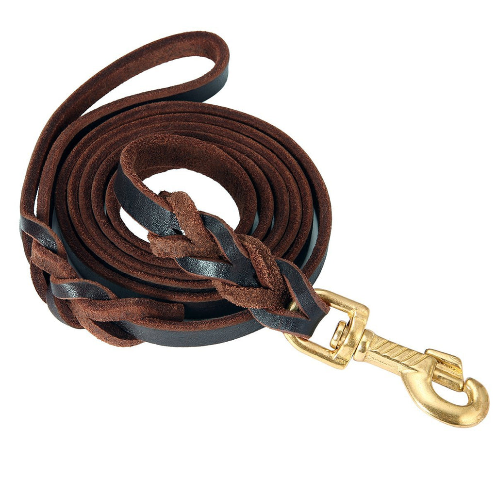 FOCUSPET Leather Dog Leash 6 ft Leather Dog Training Leash Pet Braided Dog Leash for Large Medium Leads Rope Dogs Walking&Training (1/2 Inch,Brown) - PawsPlanet Australia