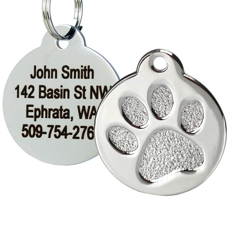 GoTags Paw Print Round Pet ID Tag, 1.4" x 1.2", Stainless Steel Small 1" by .09" - PawsPlanet Australia