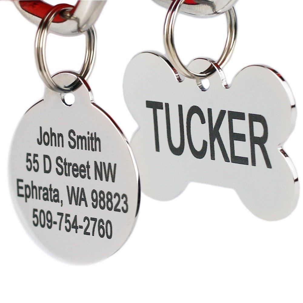 [Australia] - GoTags Pet ID Dog Tags. Stainless Steel. Custom Engraved. Includes up to 8 Lines of Personalized Text with Front and Backside Engraving. Regular Dog Bone 