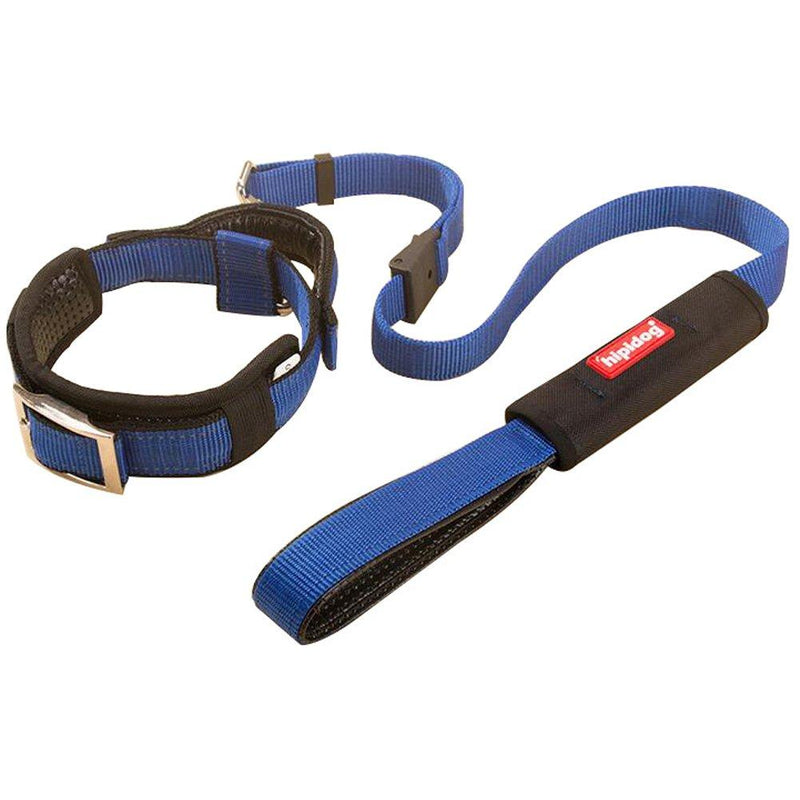 [Australia] - Creation Core 1 Set Adjustable Dog Seat Belt & Dog Collar with Elastic Handle Soft Padded Premium 2 in 1 Reflective Pet Leash S(neck girth 15-17") Blue 