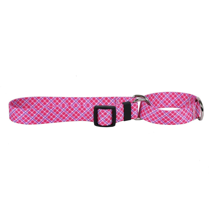 [Australia] - Yellow Dog Design Pink Purple Diagonal Plaid Martingale Dog Collar Extra Small 10" 