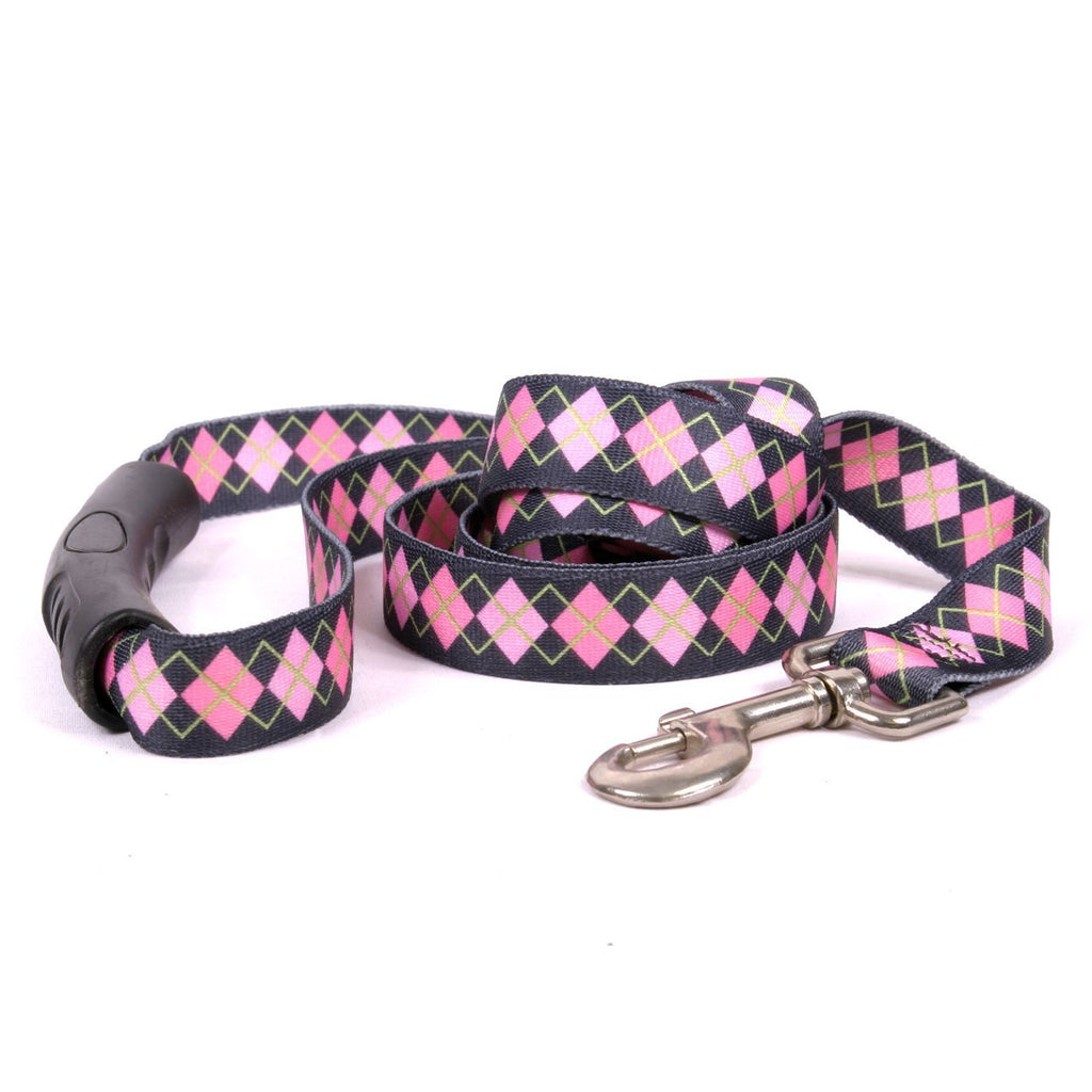[Australia] - Yellow Dog Design Pink Argyle EZ-Grip Dog Leash with Comfort Handle 3/4" x 60" (5 feet) Long 