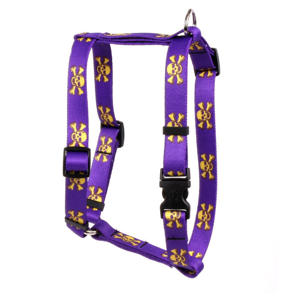 [Australia] - Yellow Dog Design Purple Gold Skulls Roman Style H Dog Harness Large 20" - 28" 