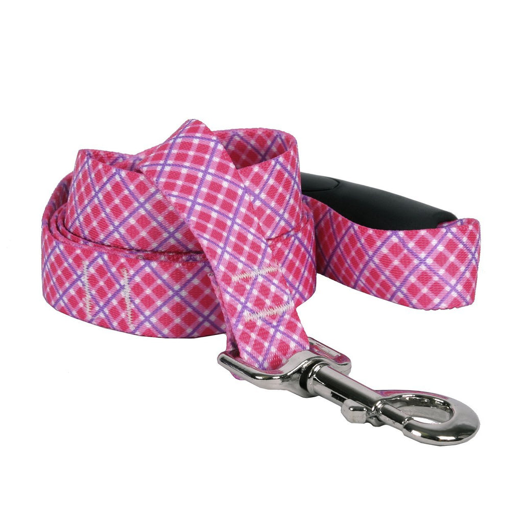 [Australia] - Yellow Dog Design Pink Purple Diagonal Plaid EZ-Grip Dog Leash 3/4" x 60" (5 feet) Long 