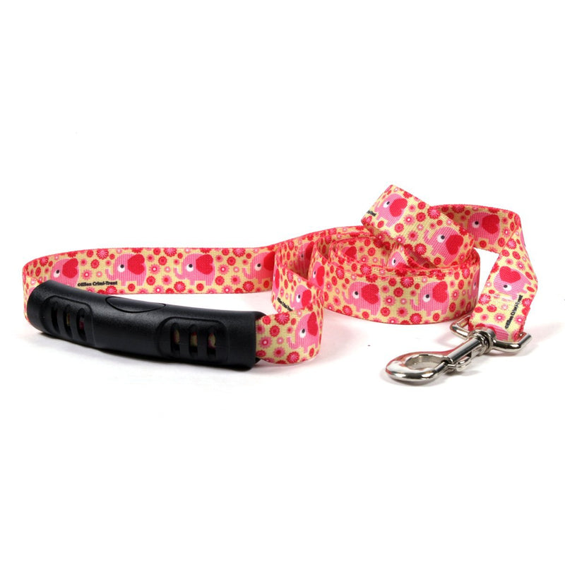 [Australia] - Yellow Dog Design Pink Elephants EZ-Grip Dog Leash with Comfort Handle 1" x 60" (5 feet) Long 