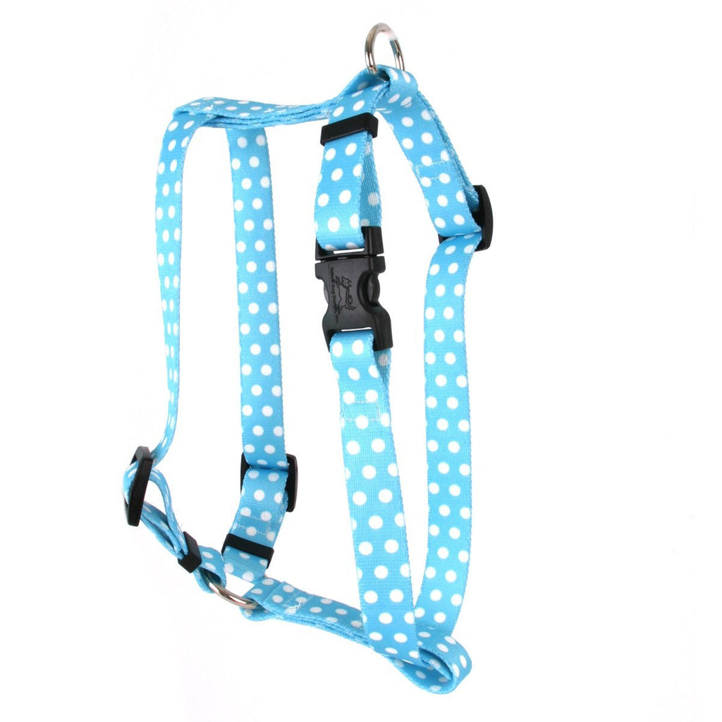 [Australia] - Yellow Dog Design New Blue Polka Dot Roman Style H Dog Harness Small/Medium 14" - 20" 