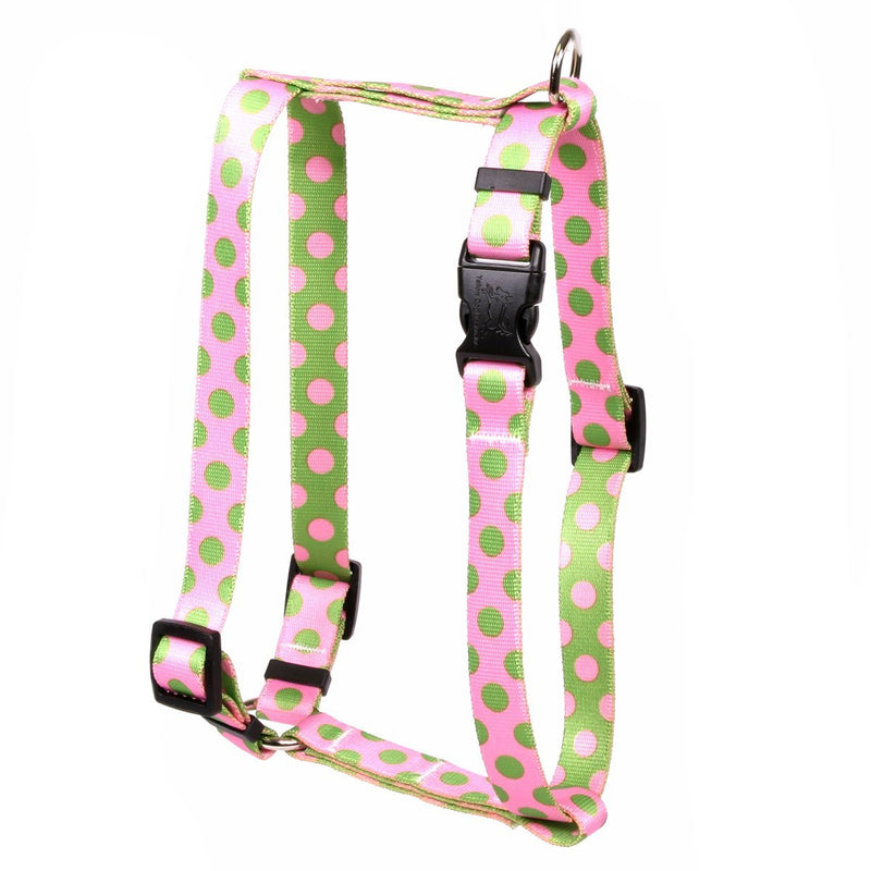 [Australia] - Yellow Dog Design Pink Green Polka Dot Roman H Dog Harness Large 20" - 28" 