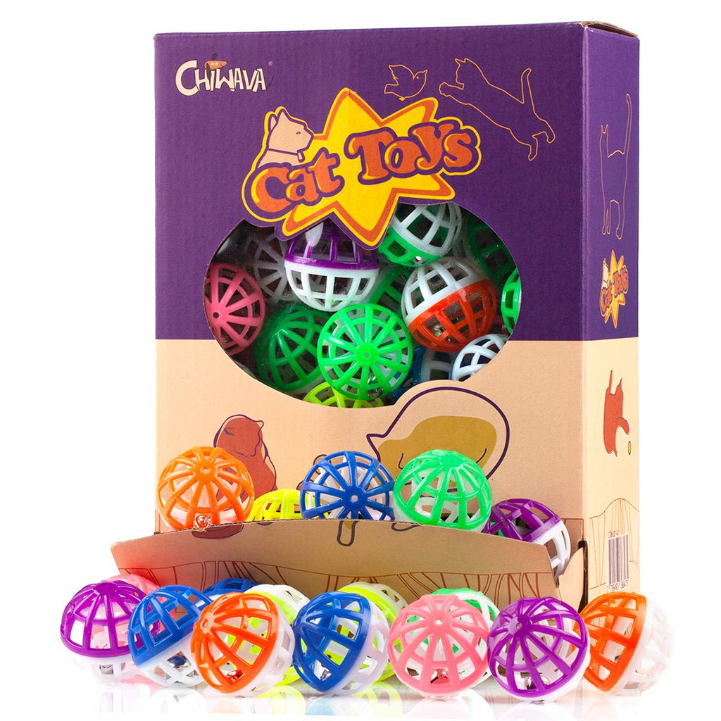 CHIWAVA 48PCS 1.6'' Cat Toy Ball with Bell Plastic Lattice Jingle Balls Kitten Chase Pounce Rattle Toy Assorted Color - PawsPlanet Australia