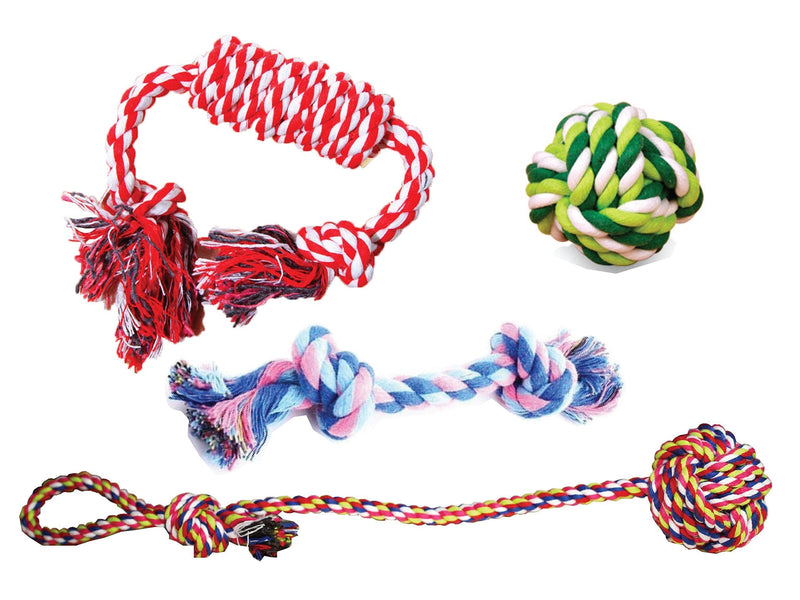 [Australia] - MIWIND– Puppy Dog Pet Cotton Rope Chew Teeth Cleanning Toys For Small to Medium Dogs best puppy toys(Set of 4) 4 toys 