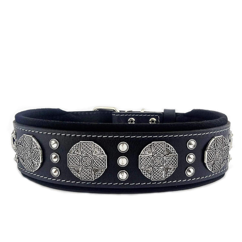 [Australia] - Bestia Maximus genuine leather dog collar, Large breeds, cane corso, Rottweiler, Boxer, Bullmastiff, Dogo, Quality dog collar, 100% leather, studded, M- XXL size, 2.5 inch wide. padded. Made in Europe XXL- fits a neck of 25.6- 29.6 inch Black 