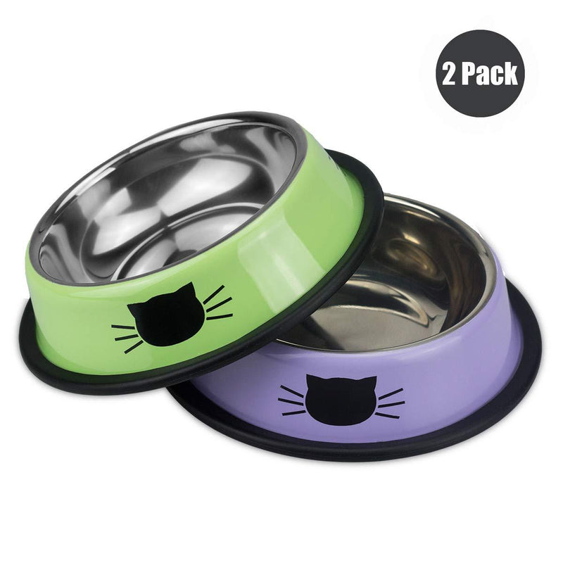 [Australia] - Ureverbasic Cat Bowls Pet Bowl Cat Food Water Bowl with Rubber Base Small Pet Bowl Cat Feeding Bowls Set of 2 Green / Lavender 