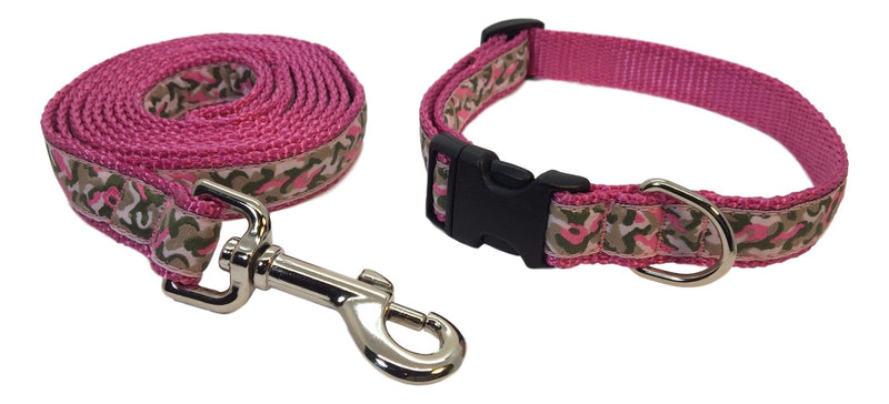 [Australia] - Preston Pink Camo Dog Collar and Leash Set – Pink Camouflage on Pink Webbing Small 