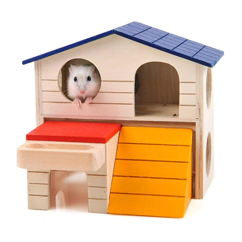 [Australia] - BWOGUE Pet Small Animal Hideout Hamster House Deluxe Two Layers Wooden Hut Play Toys Chews house 1 