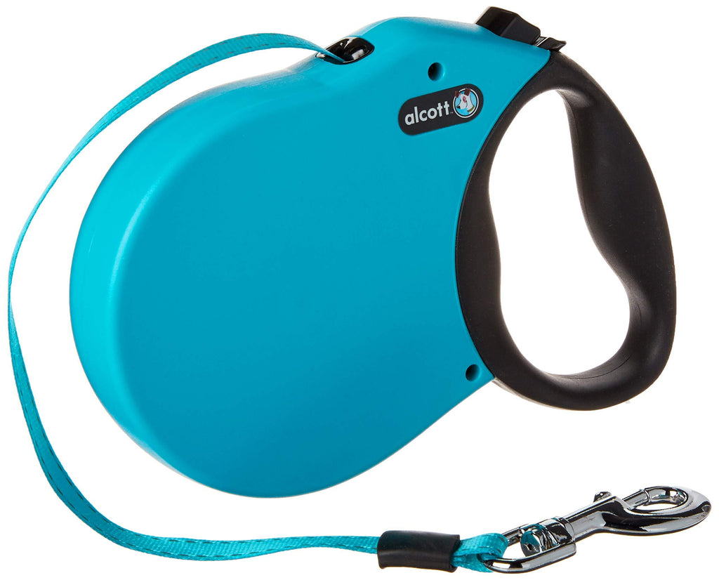 [Australia] - Alcott Expedition Retractable Reflective Belt Leash, 24' Long, Large for Dogs Up to 110 lbs, Blue with Black Soft Grip Handle 