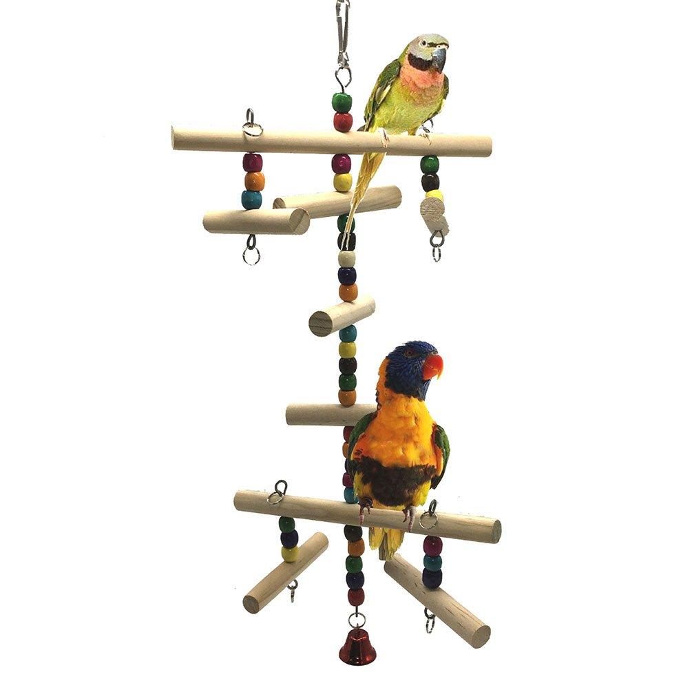 [Australia] - Keersi Wood Climbing Ladder Toy for Bird Parrot Parakeet Cockatiel Conure Budgie Lovebird Finch Canary African Grey Macaw Amazon Cockatoo Cage Perch Stand 