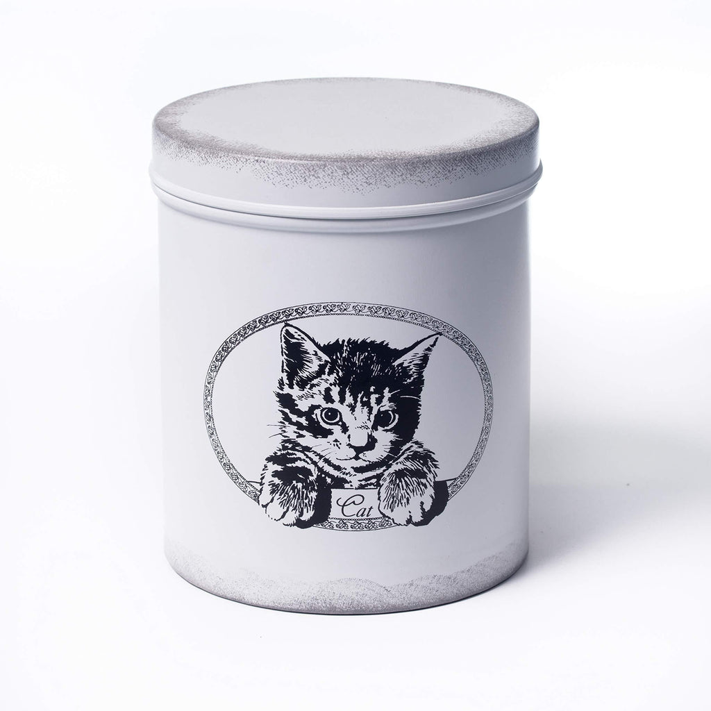 [Australia] - The PetSteel | Antique White Treat Jar | | Sturdy Cat Treat Jar with Cute Cat Design | Tight Fitting Lids | Pet Food Container | Fit's Up to 2lbs of Treats 