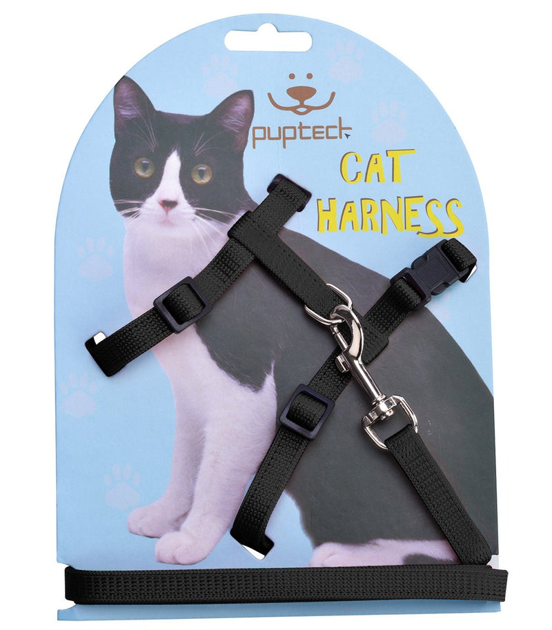 PUPTECK Adjustable Cat Harness Nylon Strap Collar with Leash Black - PawsPlanet Australia