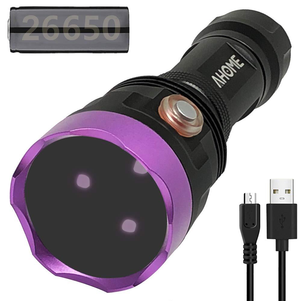AHOME V30S UV 365nm Blacklight Flashlight [USB Rechargeable] 30W Black Light Lamp, ZWB2 Filter, Triple High Power Ultraviolet LEDs, [5000mAh Battery] and Charging Cable for Professional/Commercial Use - PawsPlanet Australia