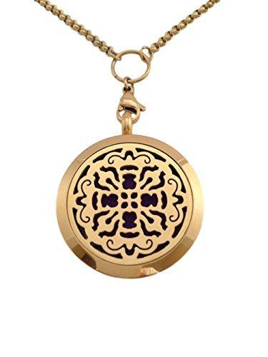 [Australia] - Essential Oils Diffuser Jewelry Aromatherapy Necklace Gold Plated 316 Stainless Steel Old World Cross Pendant Locket 24” 2.5mm Chain and 7 Washable Refill Pads Old World Cross Design 