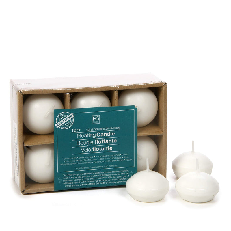 Hosley Set of 12 White Unscented Water Floating Mini Candle Discs- 1.6 Inch Diameter. Ideal Gift for Weddings, Home Decor Relaxation, Spa. Smokeless Cotton Wick. Bulk Buy, Wax Blend O3 1.6" *12 count - PawsPlanet Australia